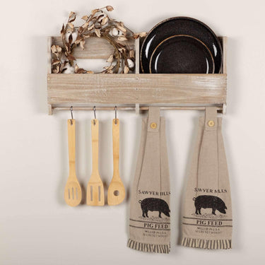Sawyer Mill Charcoal Pig Button Loop Kitchen Towel Set of 2 VHC Brands - The Fox Decor